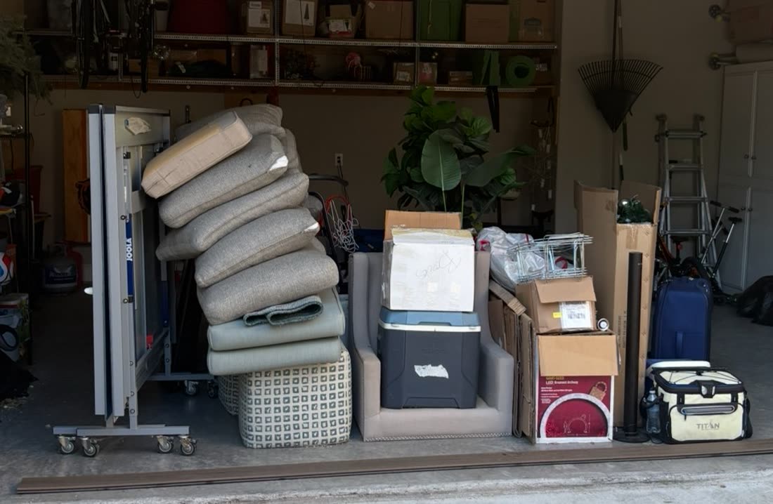 Garage cleanout staged for pickup by Hero's Junk Removal